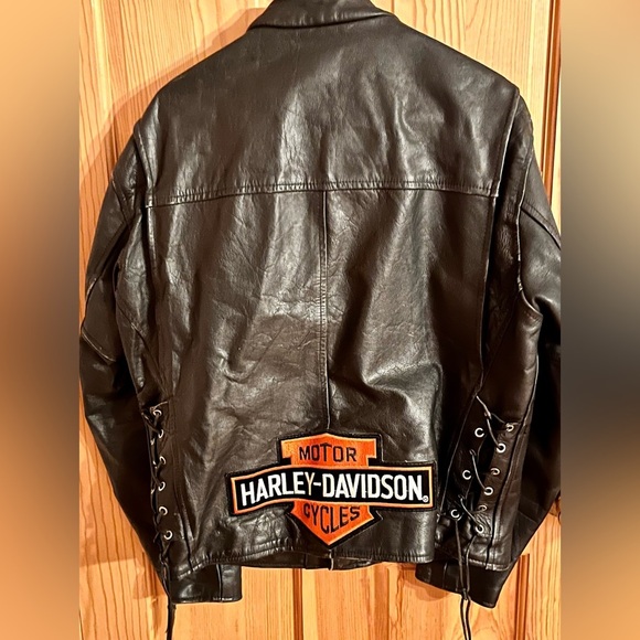 Men’s Black Leather Heavy Bomber Motorcycle Jacket Patches Zippers 🚫sold🚫 - Picture 8 of 14